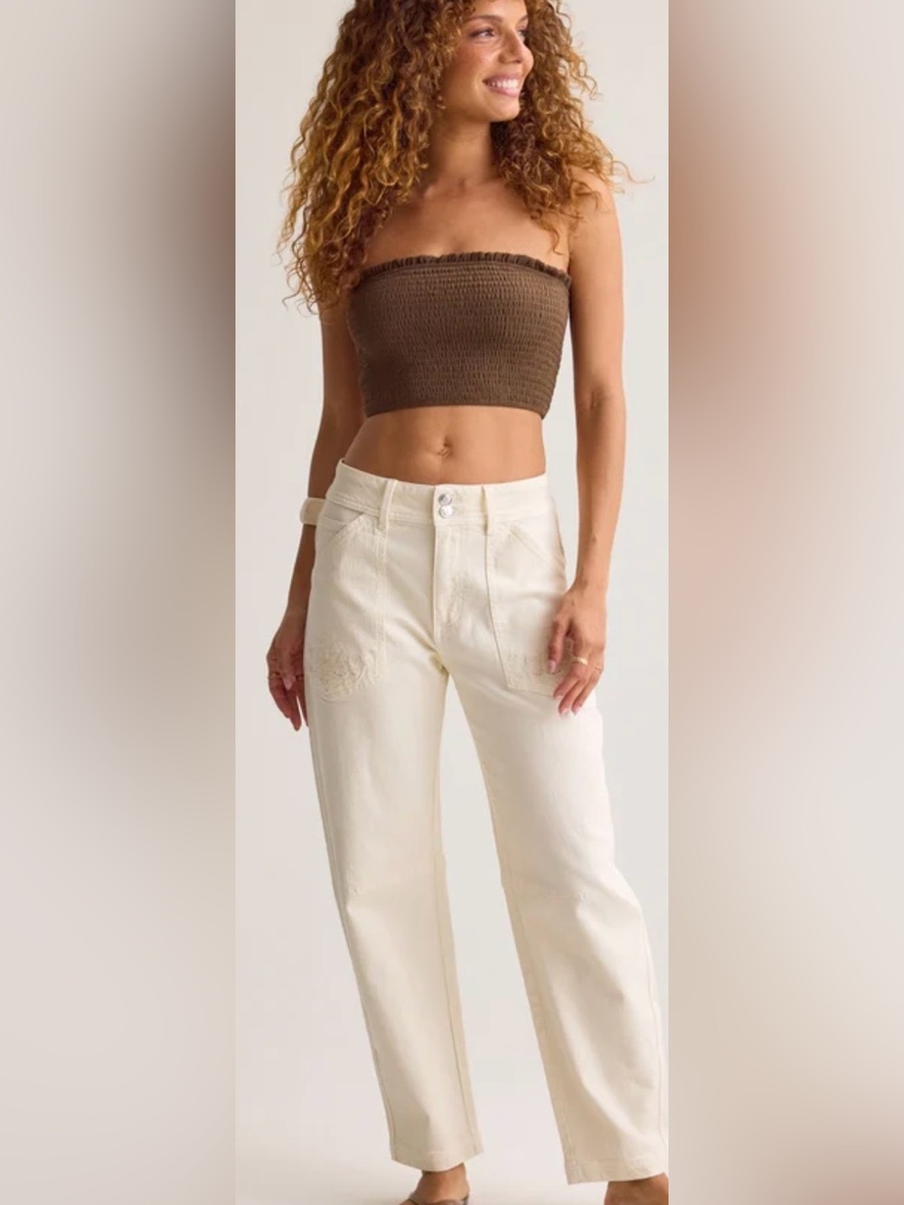 Altar’d State Ronny High Rise Barrel Jeans in Ecru Size 24 NWT!